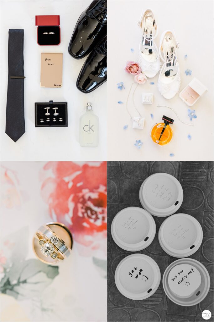 wedding flat lay details coffee cup