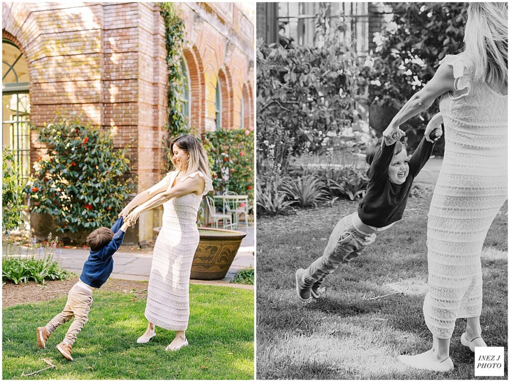 mother playing with toddler at Filoli